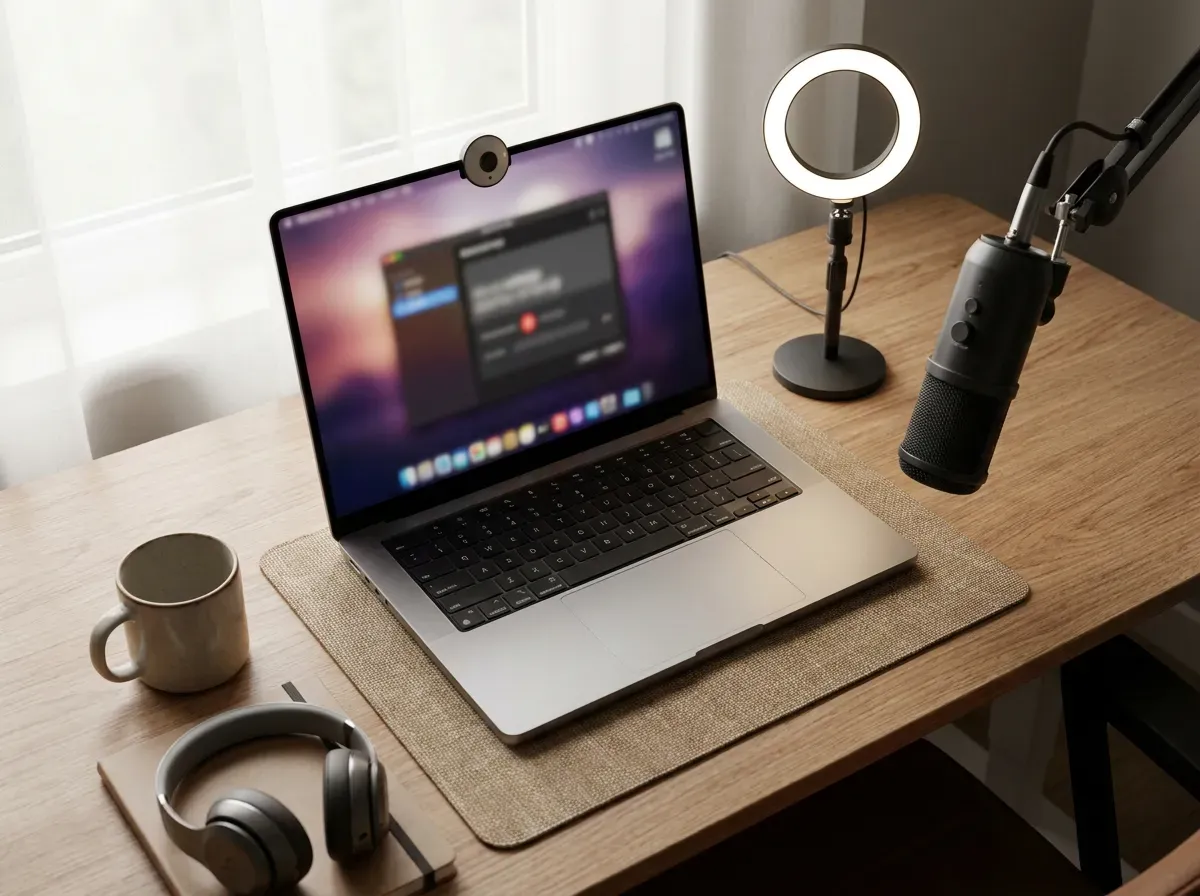 Free Loom alternatives screen recording workspace with webcam and microphone